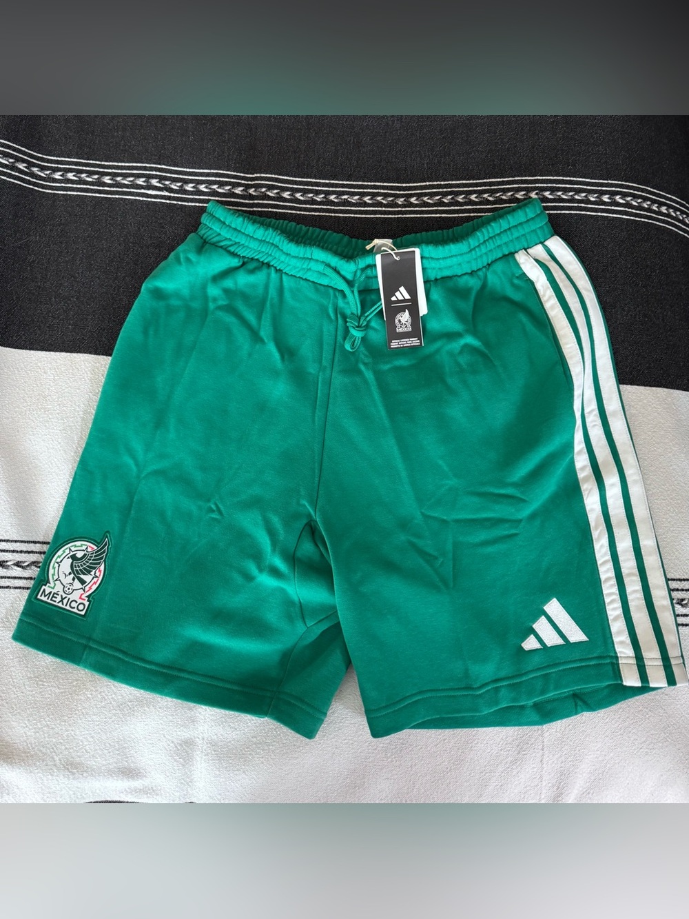adidas Men’s Mexico Green Athletic Shorts with White Stripes size L